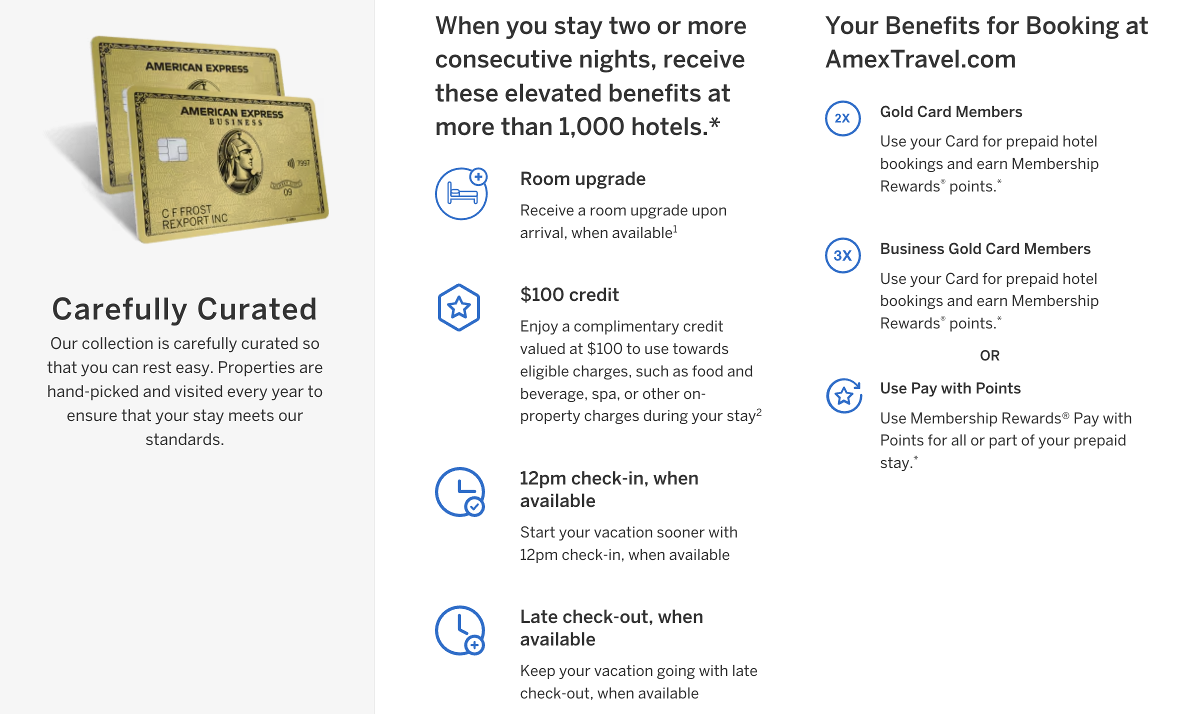 The Hotel Collection elite benefits for Amex Gold and Biz Gold cardholders